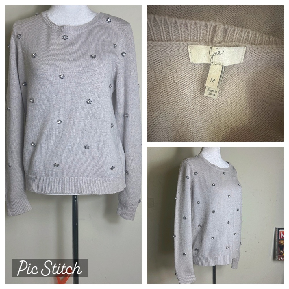 Heather gray embellished jeweled wool cashmere blend JOIE pullover sweatshirt M